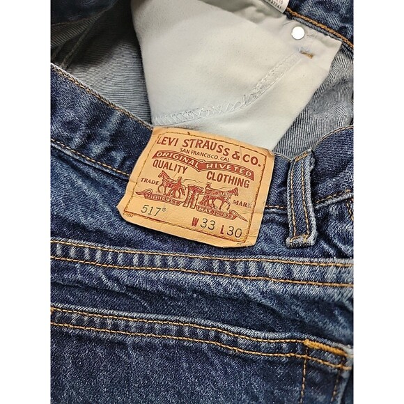 Vintage Levis 517 Denim Shorts Jorts Mens 32x12 High Blue Distressed Cut - Picture 11 of 13